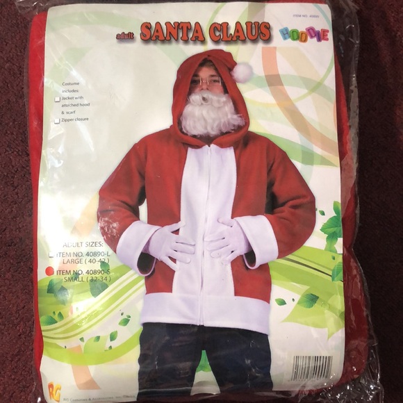 RG Costumes Adult Santa Claus sz Small Jacket Hoodie Scarf Zipper Closure Unisex - Picture 2 of 8
